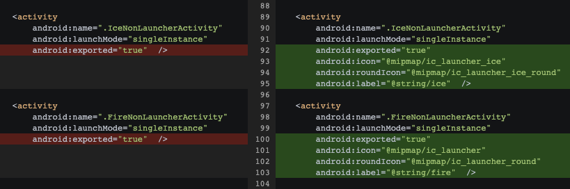 ภาพกิจกรรมที่มีป้ายกำกับอย่างถูกต้องภายในไฟล์ Manifest ของ Android