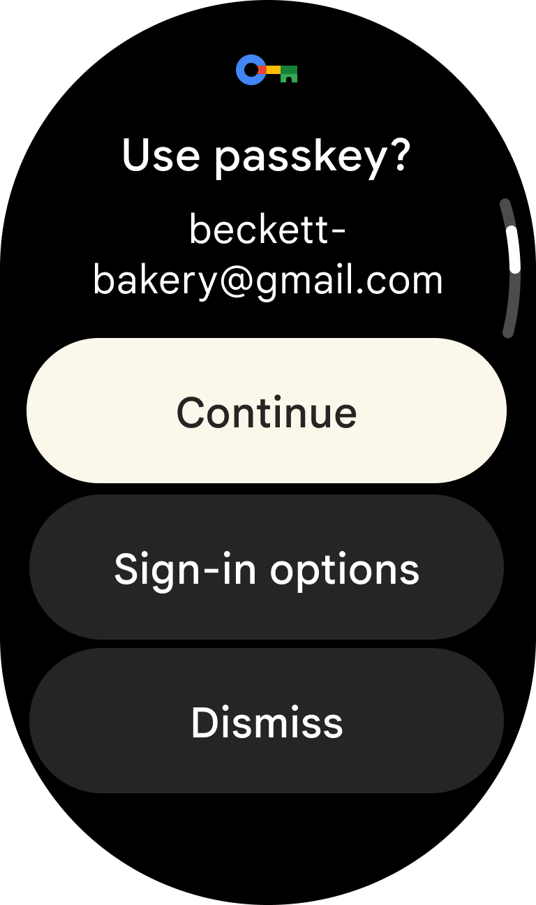 Passkey eines Nutzers als bevorzugte Authentifizierungslösung auf Wear OS