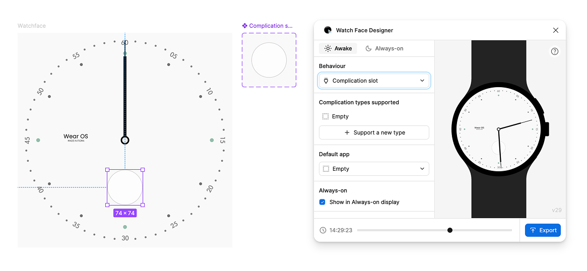Dropdown Perilaku muncul di dekat sudut kiri atas jendela