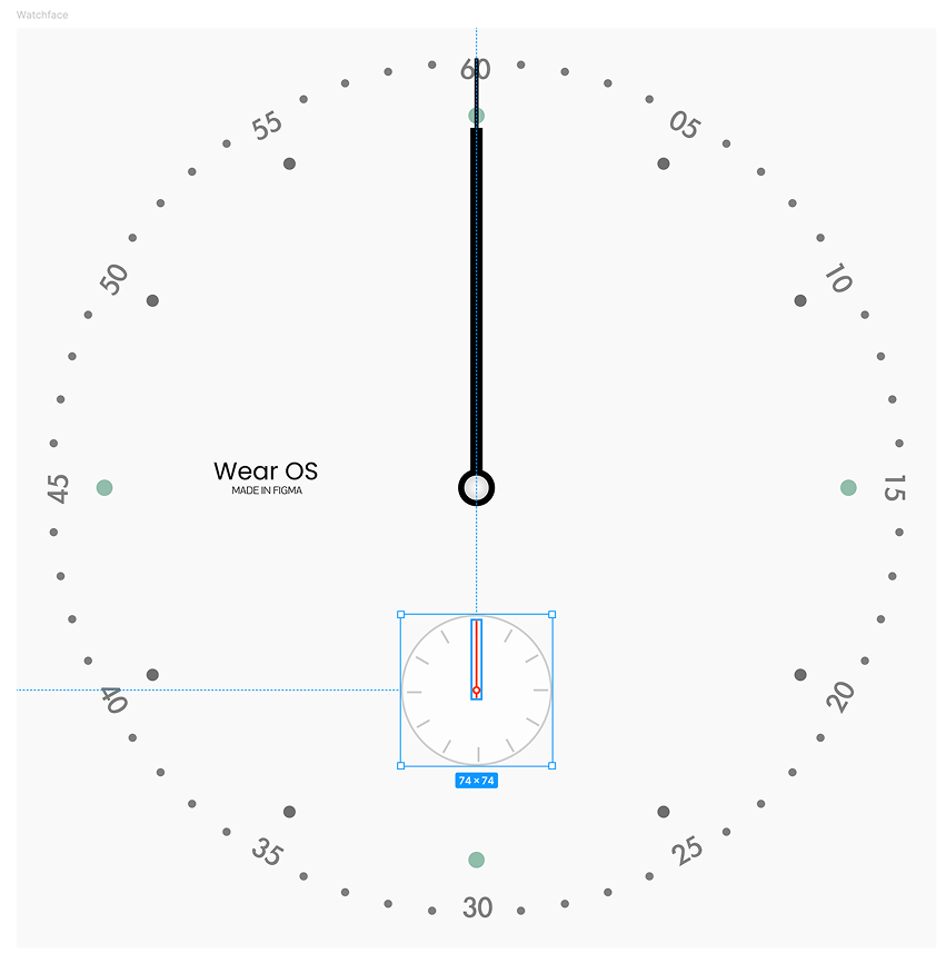 Posisi default yang baik untuk jarum jam adalah menunjuk dari tengah ke atas subdial