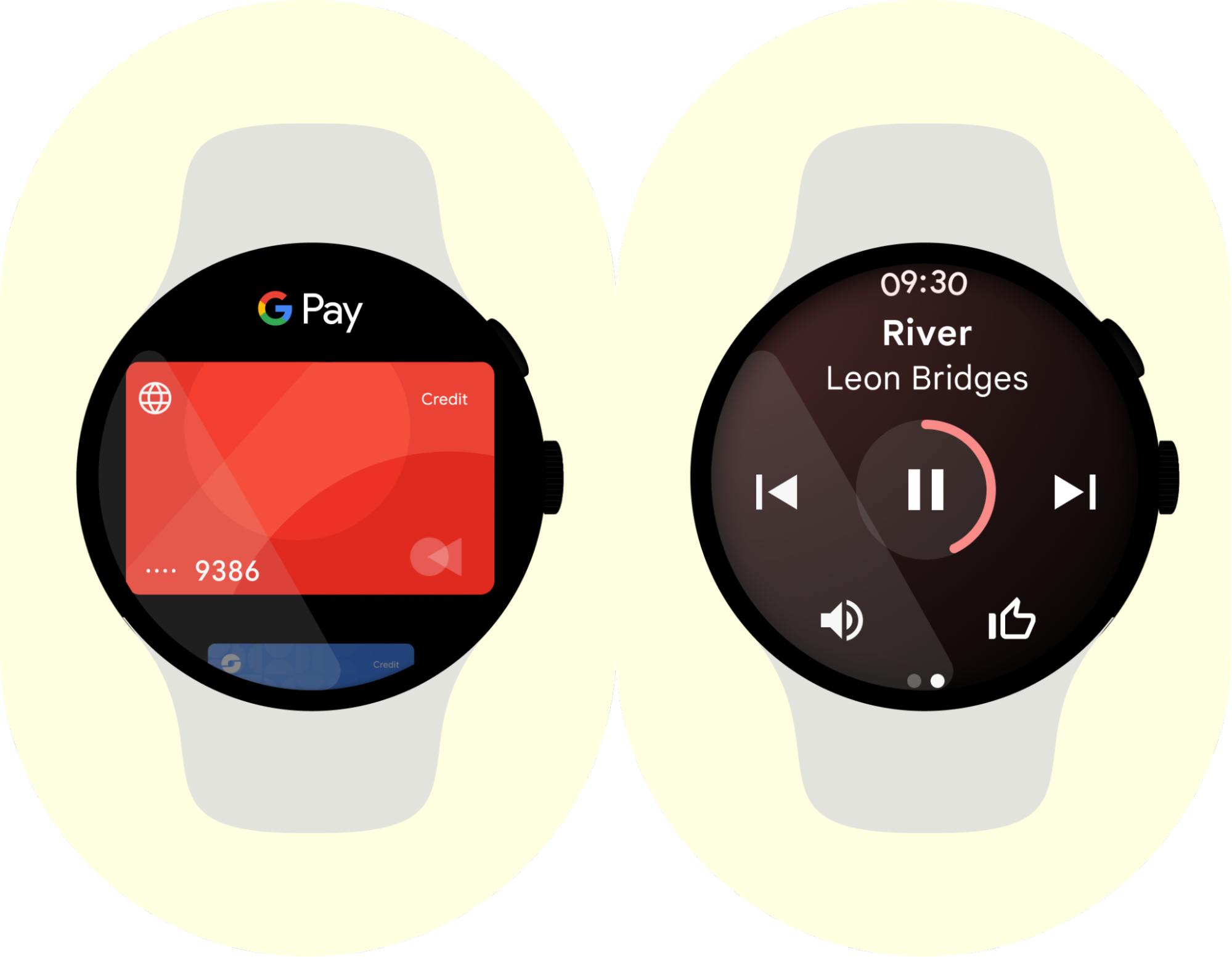 집중된 작업을 보여주는 Wear OS 앱 인터페이스