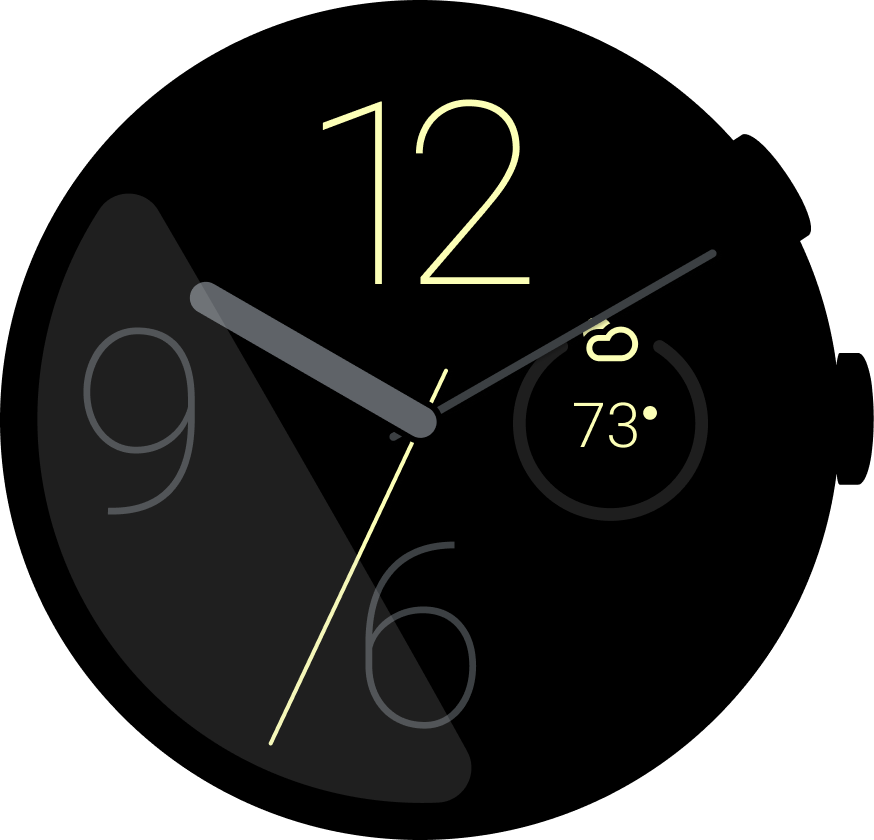 Wear OS watch face showing a weather complication.