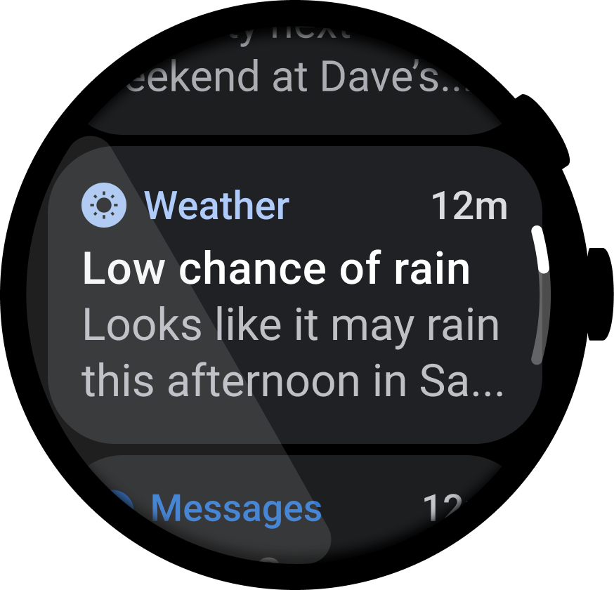 Wear OS-Zifferblatt mit einer Wetterbenachrichtigung