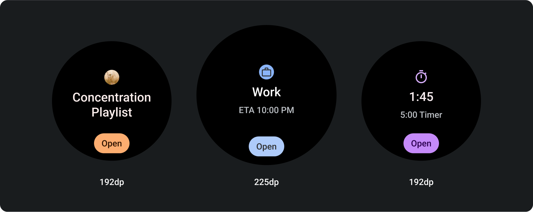 हर टाइल में सबसे नीचे कॉल-टू-ऐक्शन बटन होता है. इसकी मदद से, उपयोगकर्ता ऐप्लिकेशन खोल सकते हैं