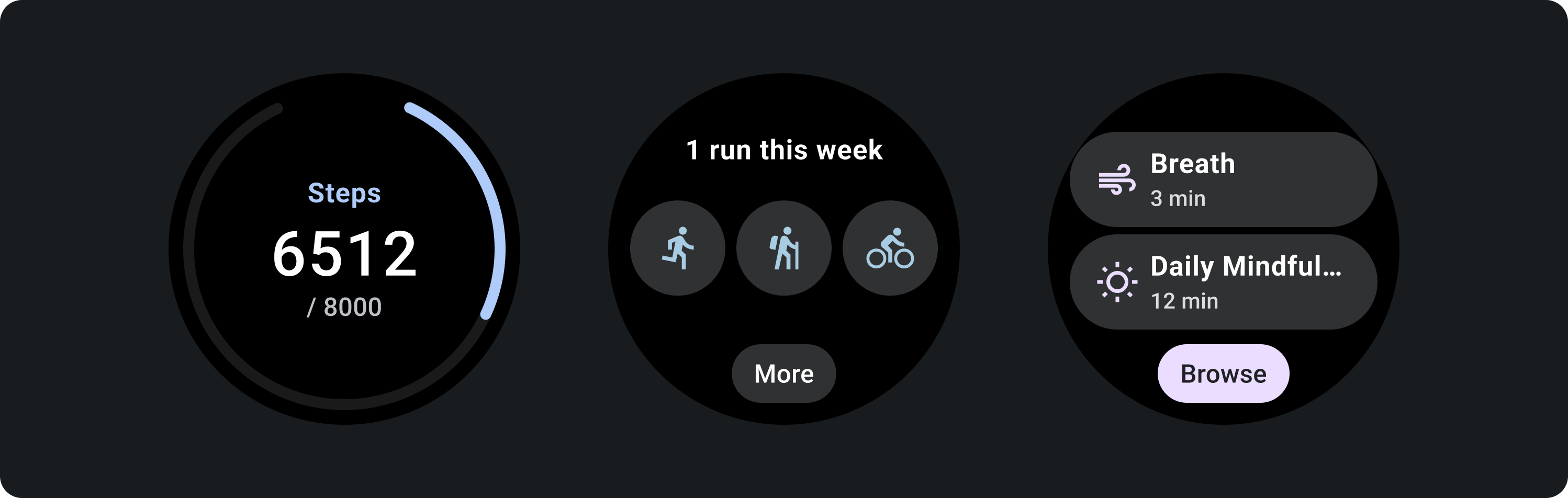 Step count, workouts this week, and mindfulness tasks