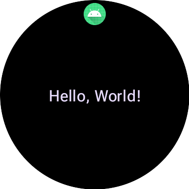 Material 3 ile oluşturulmuş, "Hello World" metnini gösteren bir Wear OS kutusu.