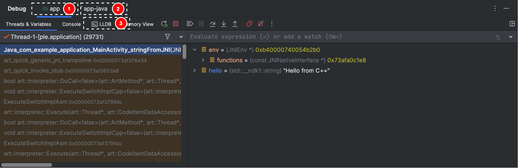 threads android studio debugging