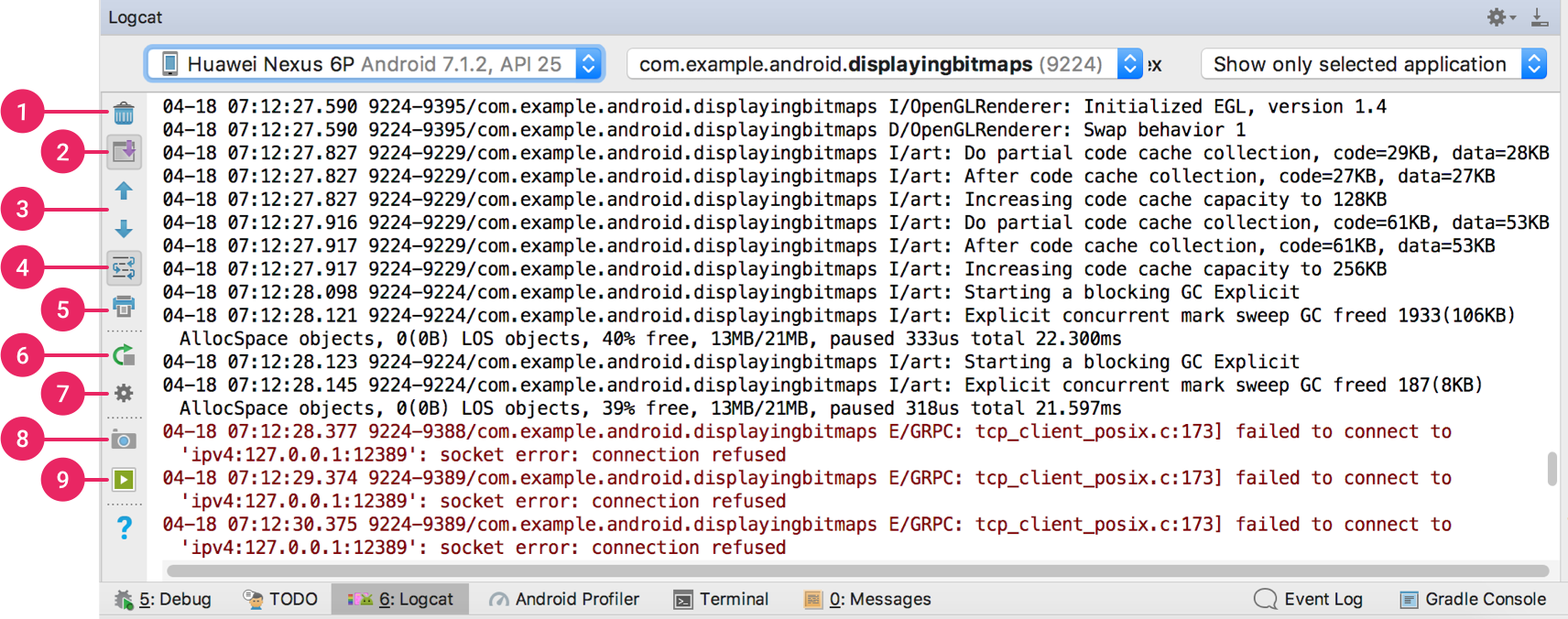 android studio logcat filter on message tabs