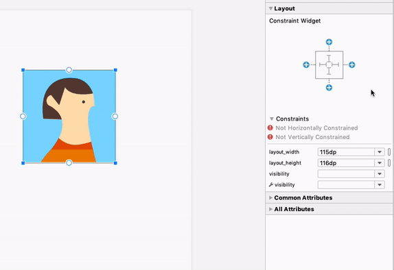 An animation showing how to use the constraint widget to create            constraints.