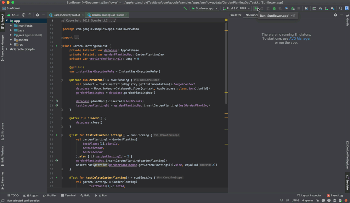 The emulator launching in a tool window in Android Studio.