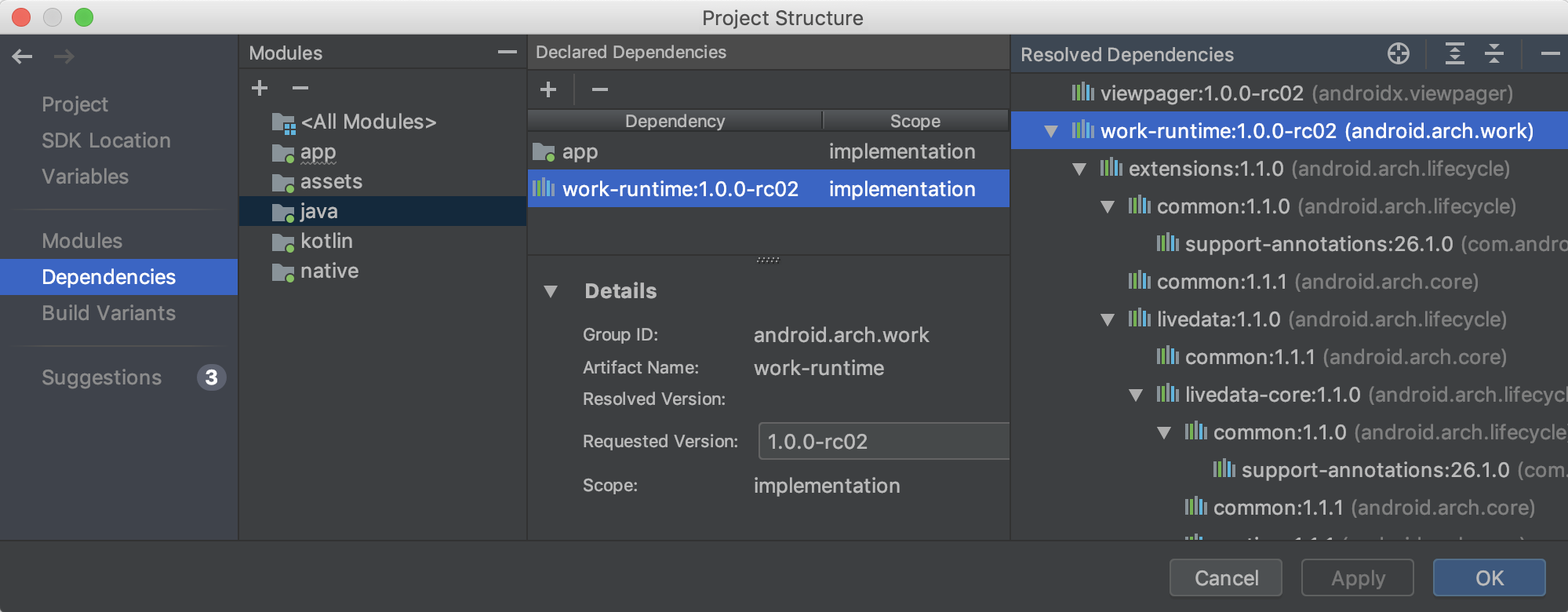 Gradle unused dependencies types