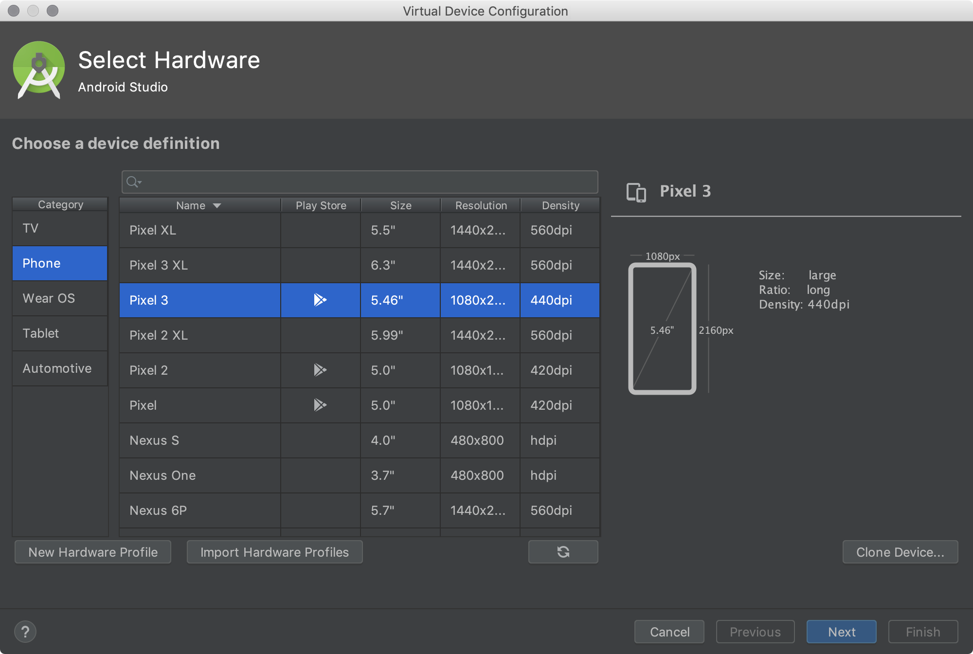 Hardware profiles for android studio download