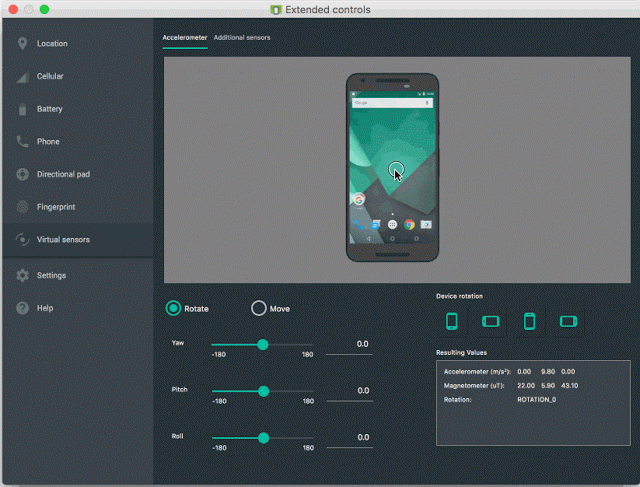 emulator sensors - [Android] 加速度センサー Accelerometer を使ってみる