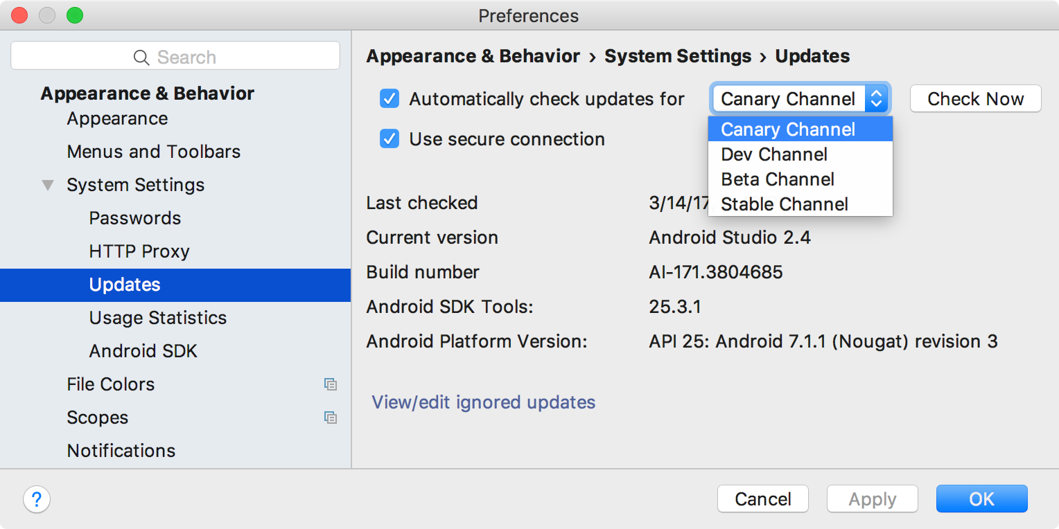 2019 how to change preferences in android studio