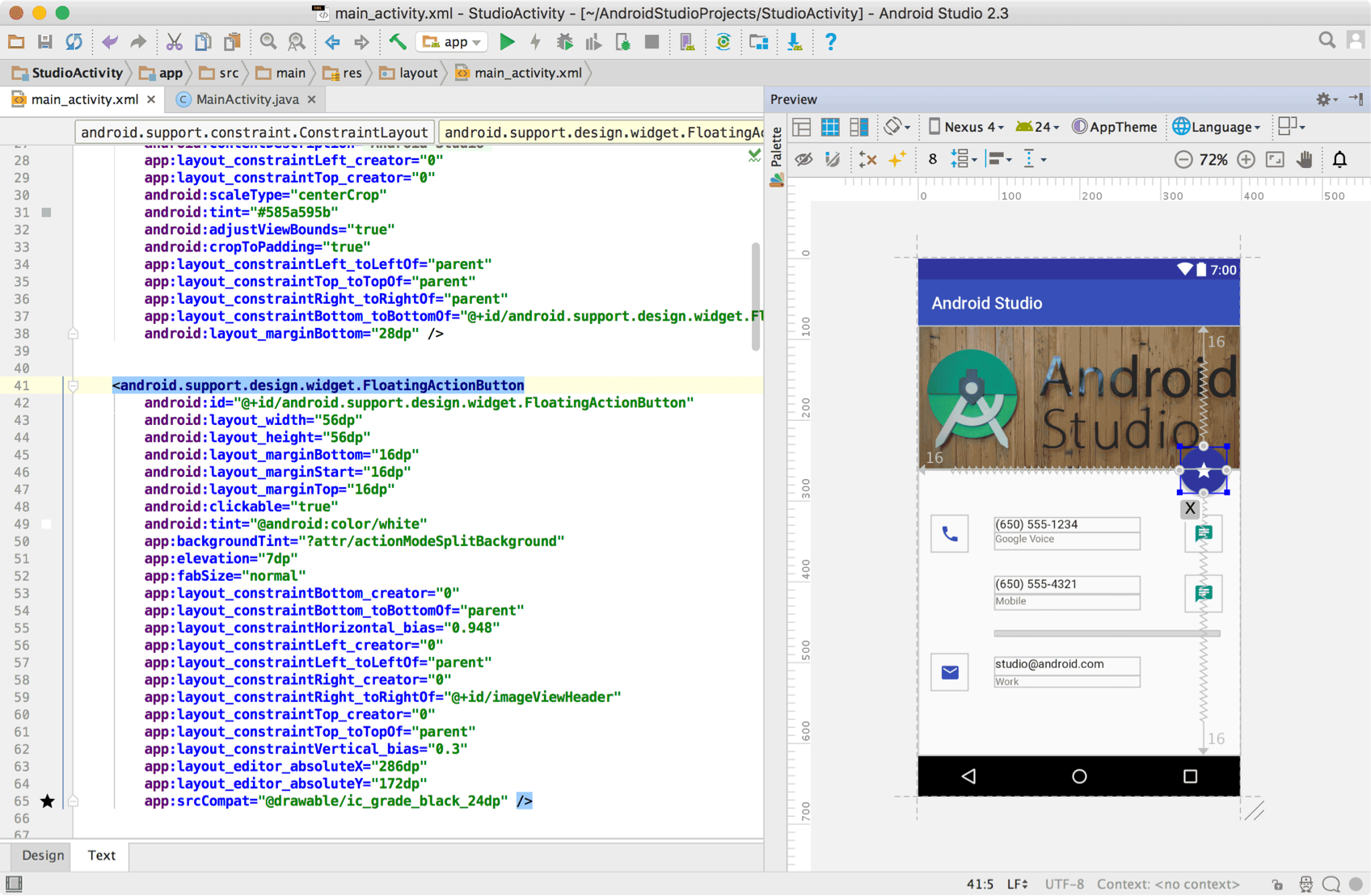 what is android studio xml default background color