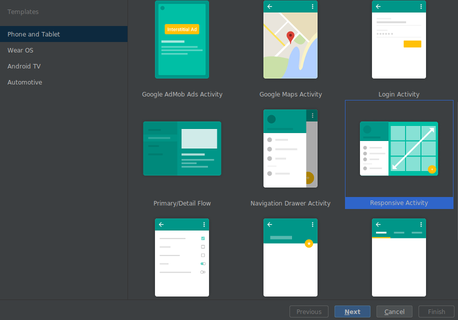 Responsive layout template in new project wizard